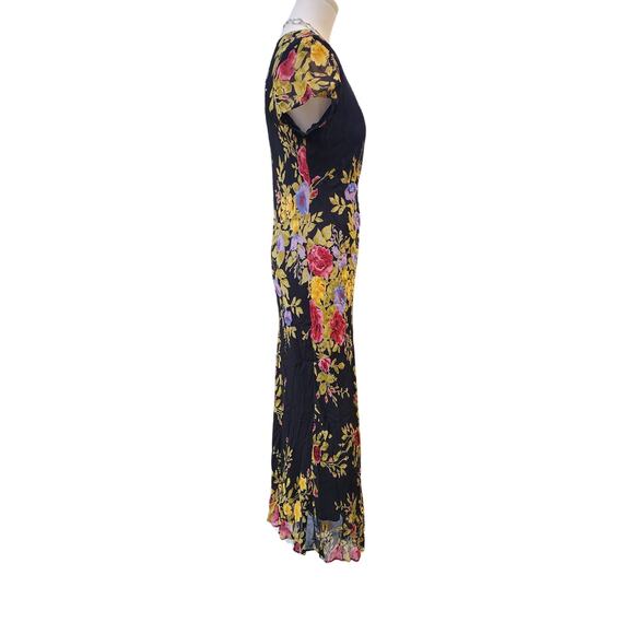 Vtg Black Floral Colorful Beaded Long Maxi Formal Whimsi Goth Mesh Dress Sz M - Picture 3 of 9